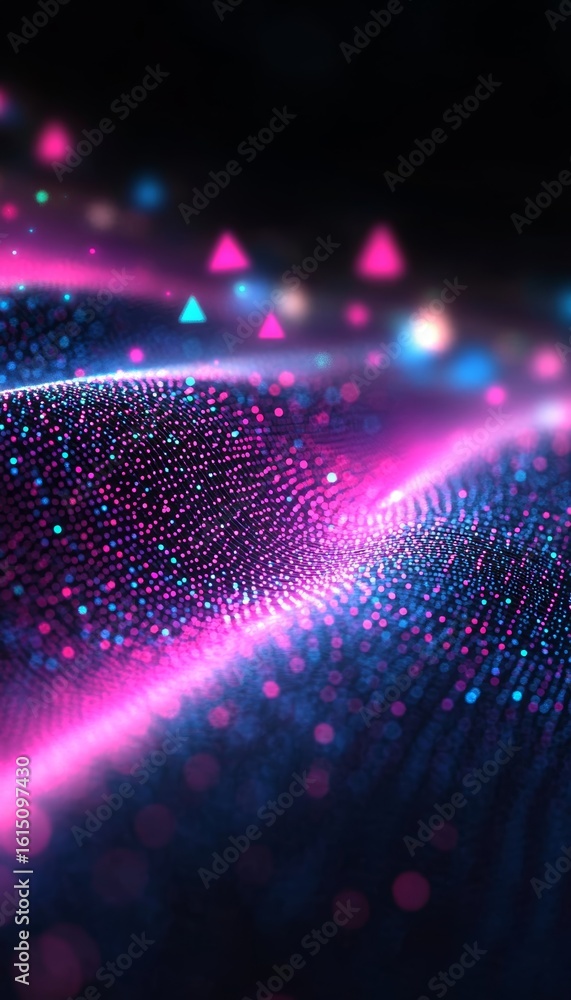 Aufkleber futuristic data visualization with upward triangles and financial lines on dark navy background