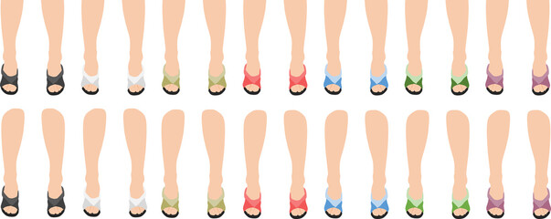 ビーチサンダルを履いた足のグラフィック素材イラストセット