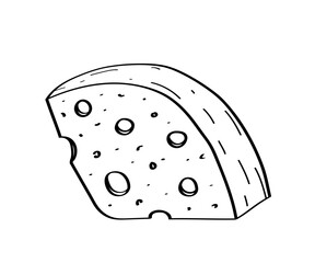 Cheese with holes vector doodle illustration. Piece of maasdam cheese. Isolated on white background.