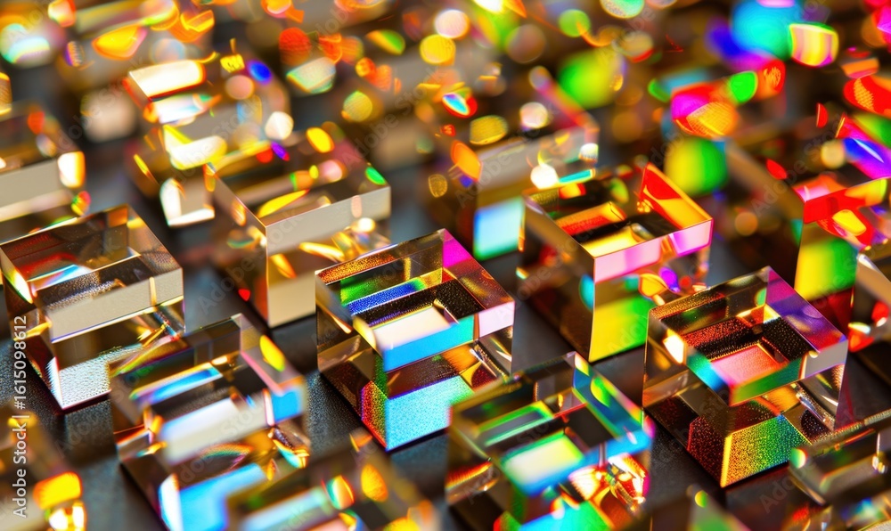 Aufkleber refractive glass cubes array with colorful light reflections and patterns