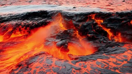 Boiling lava with bright flashes. Great for nature documentaries, science programs and educational videos about volcanoes.
