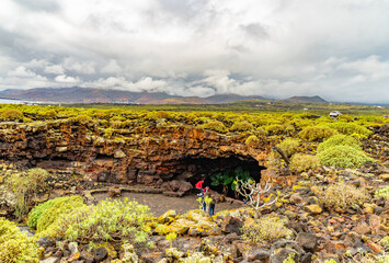 Cueva de los Verdes – Illuminated volcanic lava tube on the Canary Island of Lanzarote with a...