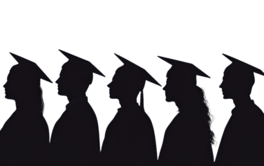 Silhouettes a row on graduationg on white background,png