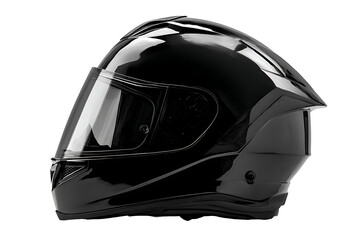 Sleek black motorcycle helmet isolated on transparent background