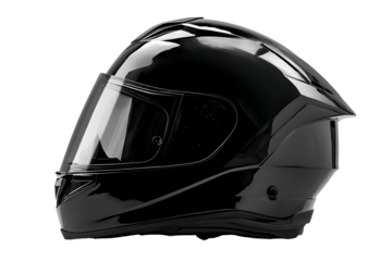 Sleek black motorcycle helmet isolated on transparent background