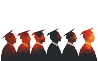 Silhouettes a row on graduationg on white background,png