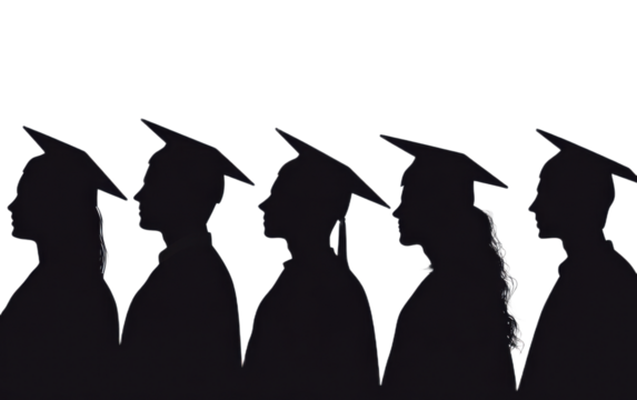 Silhouettes a row on graduationg on white background,png