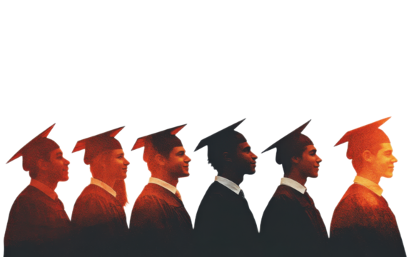 Silhouettes a row on graduationg on white background,png - Powered by Adobe