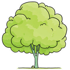 Cartoon Tree Illustration with Lush Green Canopy and Detailed Trunk Design for Childrens Books and Educational Materials