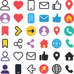 Colourful Flat Social Media and Communication Icon Set &ndash; UI/UX Design Elements

