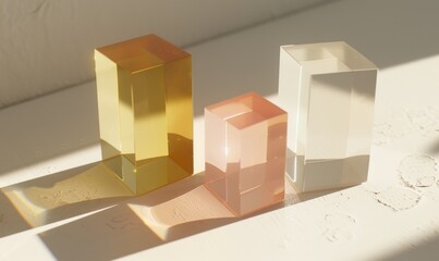Obraz premium Translucent cubes in sunlight abstract glass shapes with warm tones