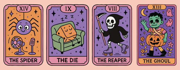 Ghost Candle Halloween Tarot Card Set Vector spirit drawing