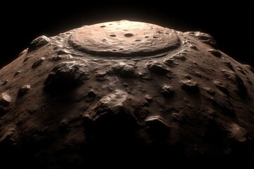 Rocky, cratered celestial body, illuminated top