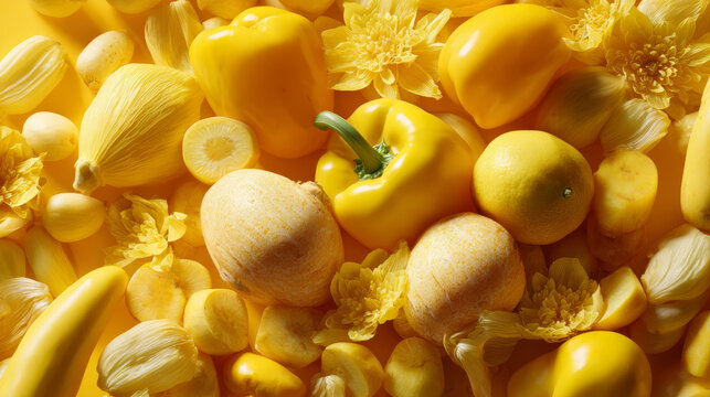 Vibrant yellow vegetables and fruits create an inviting display of healthy eating options for a balanced lifestyle