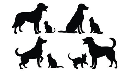 Vector silhouette illustration a variety of dog and cat silhouettes showcasing different breeds and poses
