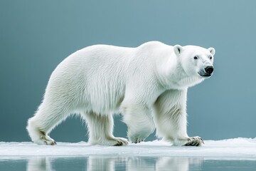 Fototapeta premium Polar bear walking with strong white frame