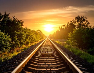 Fototapeta premium Sunset over train tracks