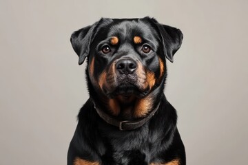 Fototapeta premium Strong rottweiler sitting obediently with alert gaze