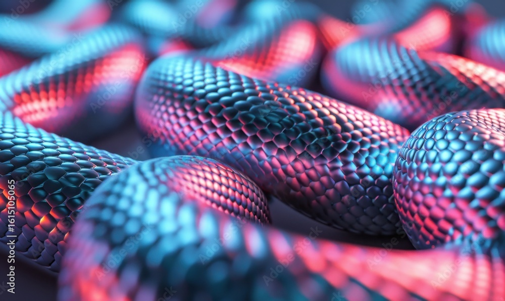 Poster vibrant interconnected chains abstract metallic link design macro close up