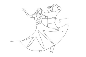 Indian dancing couple. Bollywood concept one-line drawing