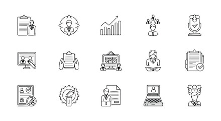 Vector silhouette illustration a collection of business and finance related icons in a sketch style on a white background
