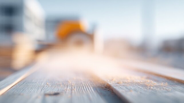 Blurred Background of Construction Equipment With Sawdust and Wood for Use in Website Background, Banner, Poster, or Marketing Material