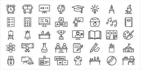 Collection of hand drawn educational and learning icons in sketch style