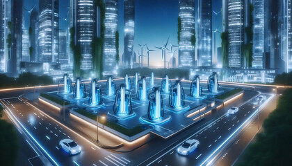 Hydrogen-powered office complex, Ai generated image