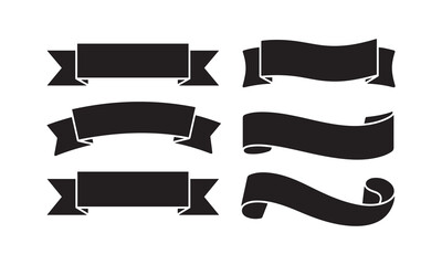 Ribbon Banner Set, A collection of  diverse black silhouette vector ribbons and banners in various styles