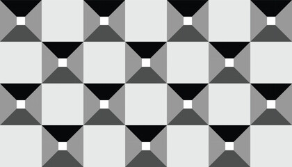 Abstract black and white pattern with repeating tunnel-like squares