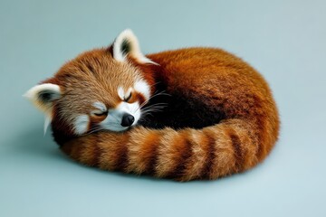 Obraz premium Curled up sleepy red panda with fluffy tail
