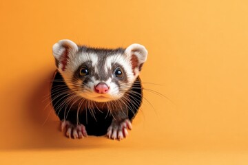 Sneaky ferret peeking curiously from hole