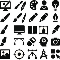  Graphic Design Tools Icon Set – Creative Art and Digital Illustration Symbols
