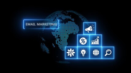 Email marketing strategy digital globe icons business growth analytics communication technology - Powered by Adobe