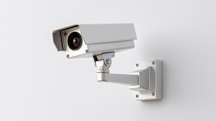 Sleek security camera mounted on a white wall ensuring safety in a contemporary environment