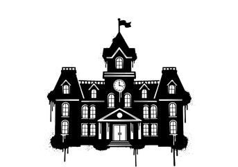 Vector art of a spooky haunted school building silhouette
