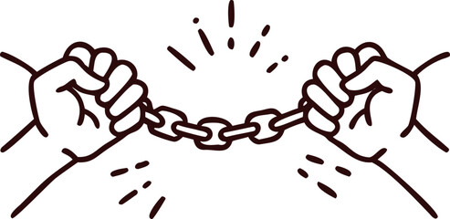 Obraz premium Two Hands Breaking a Chain with Red Outline on Transparent Background breaking chain freedom
