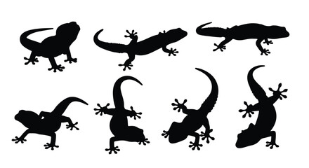 Fototapeta premium Silhouette vector set a collection of black gecko silhouettes in various poses on a white background
