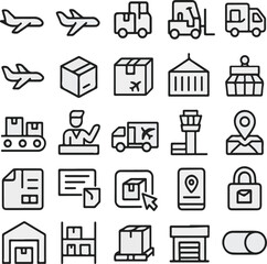 Logistics and Delivery Line Icons &ndash; Shipping, Cargo, Warehouse, and Transport Symbols Set

