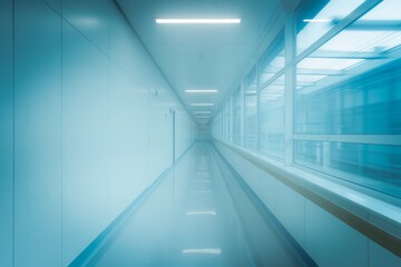 Obraz premium Long sterile corridor with bright lights hallway clean