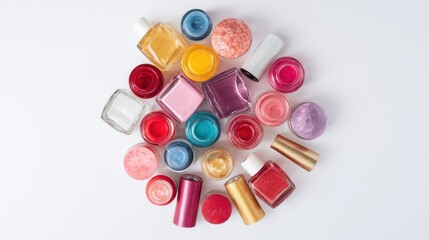 Bright and Colorful Nail Polish Assortment on Clean White Background