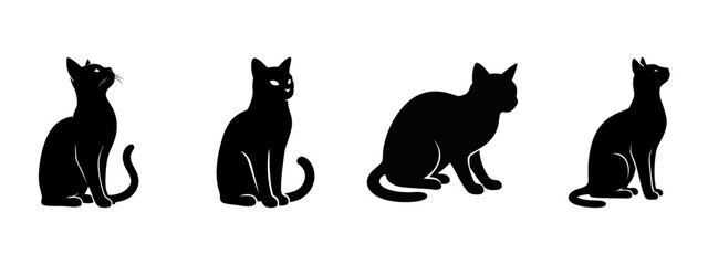 Black Cat Silhouettes: A set of four sleek black cat silhouettes against a backdrop, capturing elegance in their simple poses and capturing curiosity.