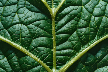 Extreme Close-up of Green Leaf Vein Structure