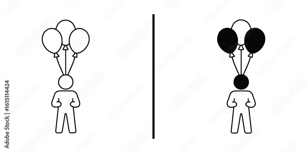 Aufkleber contrast in perspective: a minimalist illustration juxtaposes two figures, one with balloons of pote