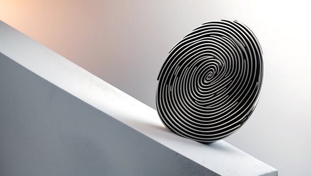 Close up of a detailed fingerprint pattern on a white surface with soft lighting