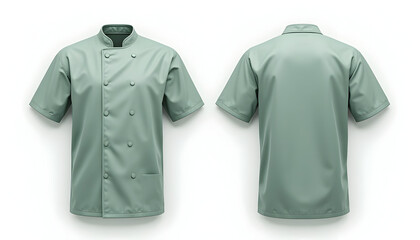 Chef Uniform Mockup Green Front and Back View on White