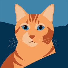 Closeup Portrait of Ginger Domestic Cat Lying on Table