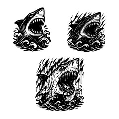Tribal Shark Head Tattoo Design - Aggressive Ocean Predator Illustration