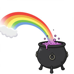 Spooky Cute Halloween Cauldron Rainbow: Cartoon Delight in 8K, Isolated.