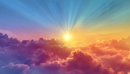 Obraz premium Colorful sunrise sky with glowing sun and vibrant clouds